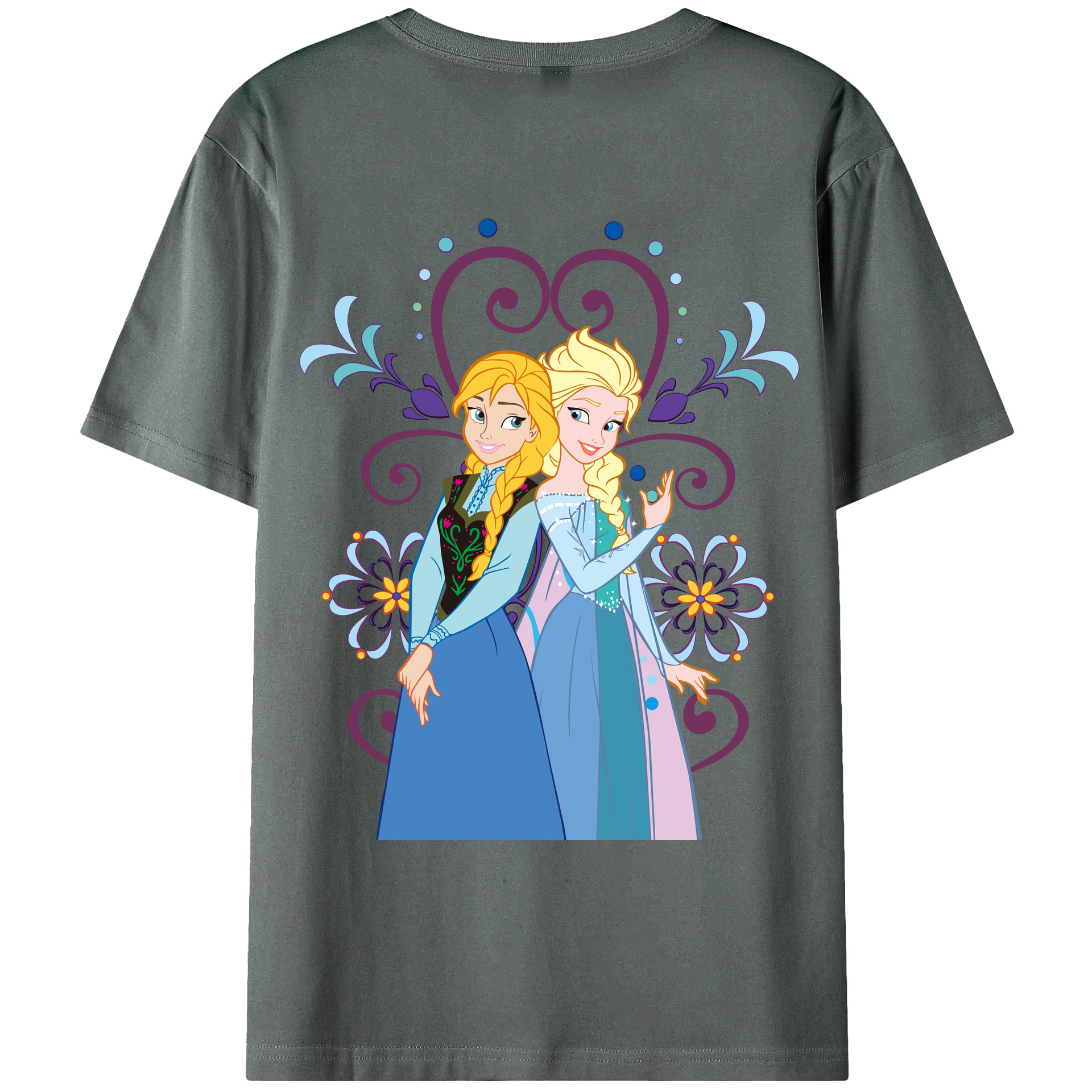 （画像用） アナと雪の女王 アンナ エルサ Frozen Anna Elsa 綿100％ メンズ半袖Tシャツ（バックプリント） 通気性